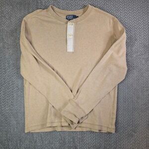 Polo Ralph Lauren Men's XL Tan Long Sleeve Henley Shirt 100% Cotton